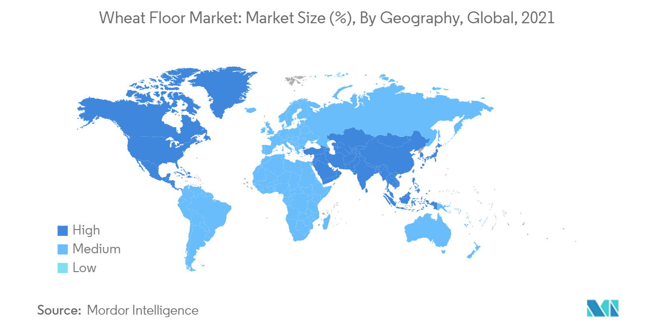小麦床市場:市場規模(%)、地域別、世界、2021年