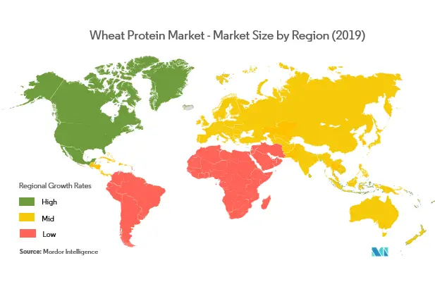 Mercado de proteína de trigo - Tamaño del mercado por región (2019)