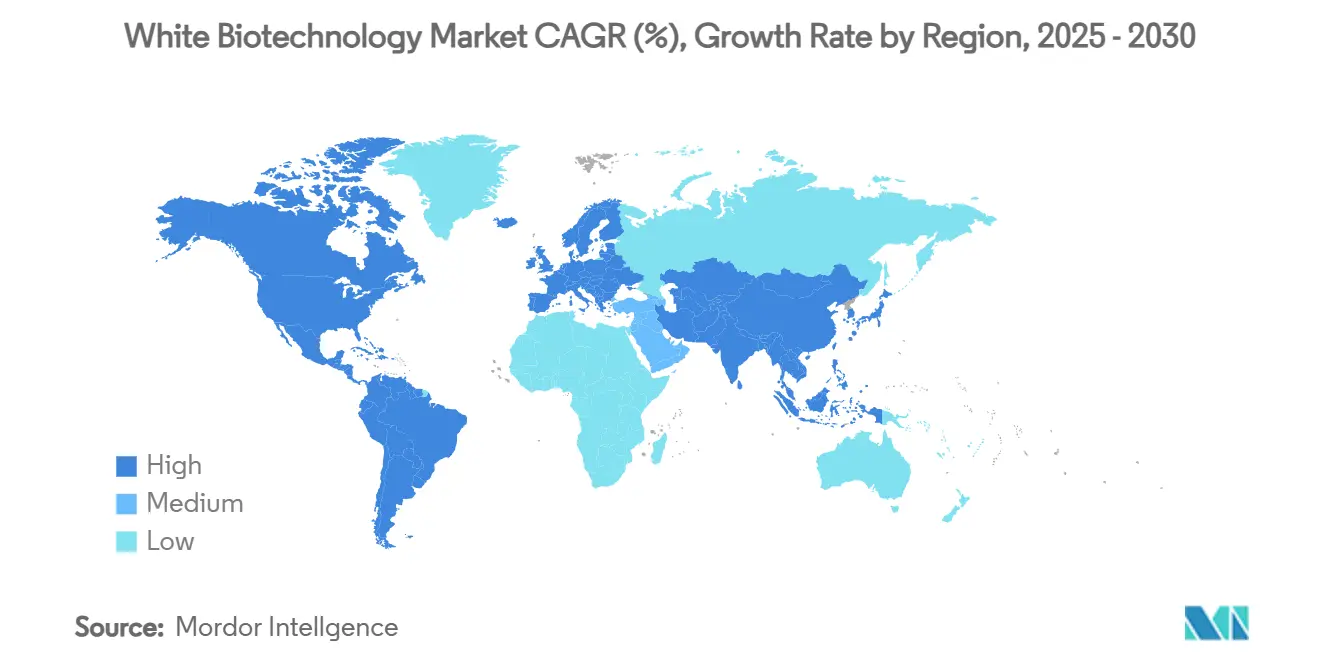 CAGR del mercato delle biotecnologie bianche (%), tasso di crescita per regione