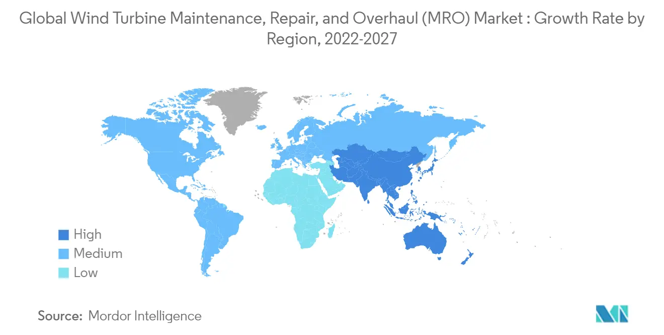 Global Wind Turbine Maintenance, Repair & Overhaul (MRO) Market - Growth Rate by Region, 2022-2027
