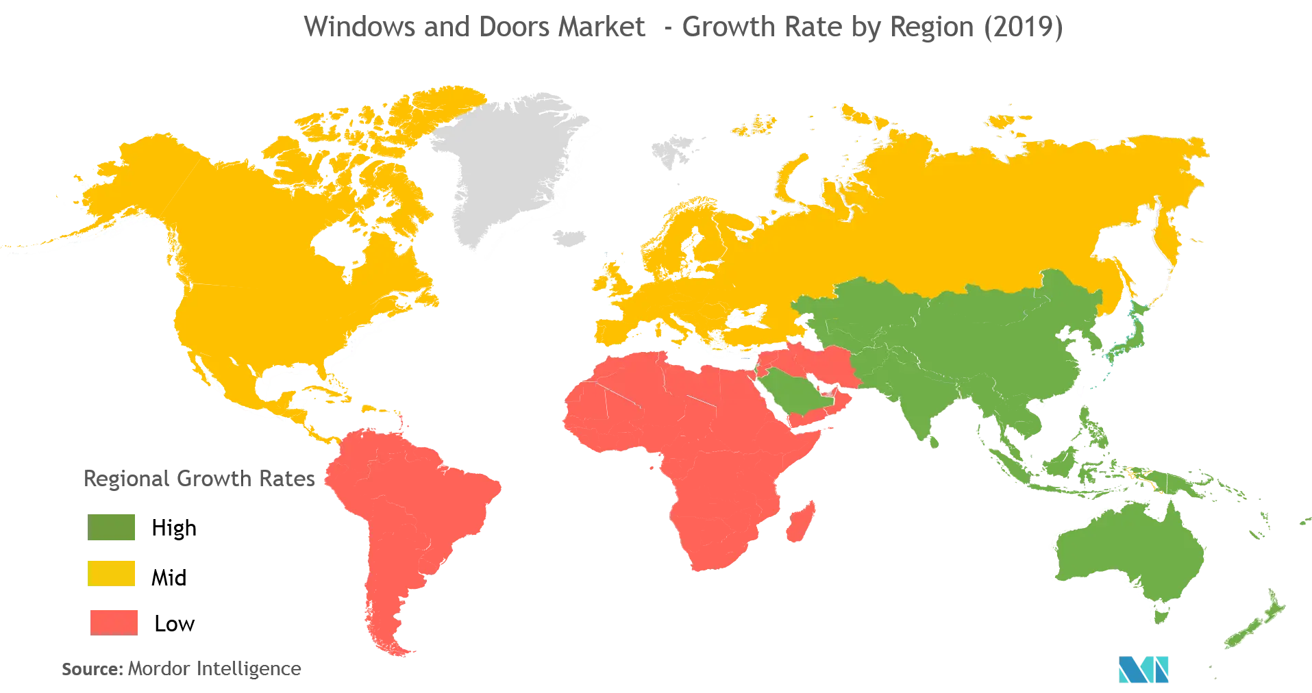 Windows and Doors Market - Growth Rate by Region (2019)