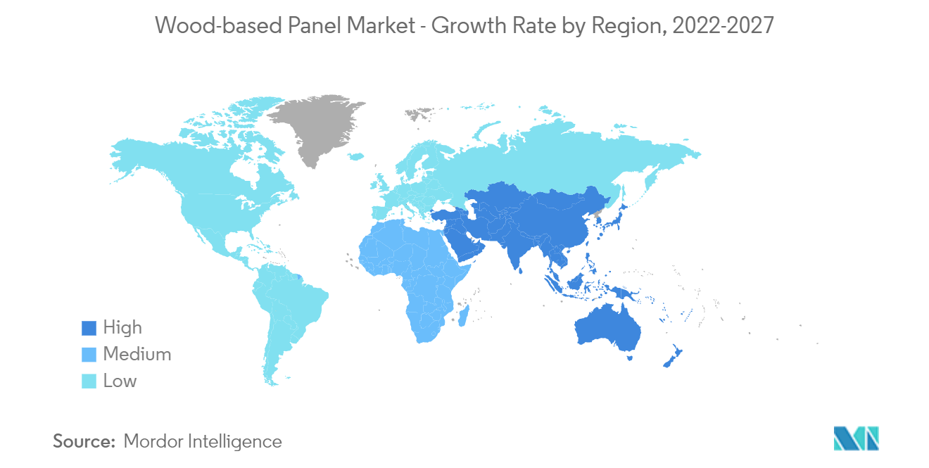 Mercado de paneles a base de madera tasa de crecimiento por región, 2022-2027