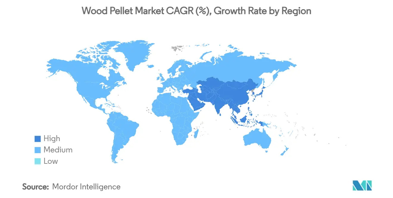 CAGR del mercato dei pellet di legno (%), tasso di crescita per regione