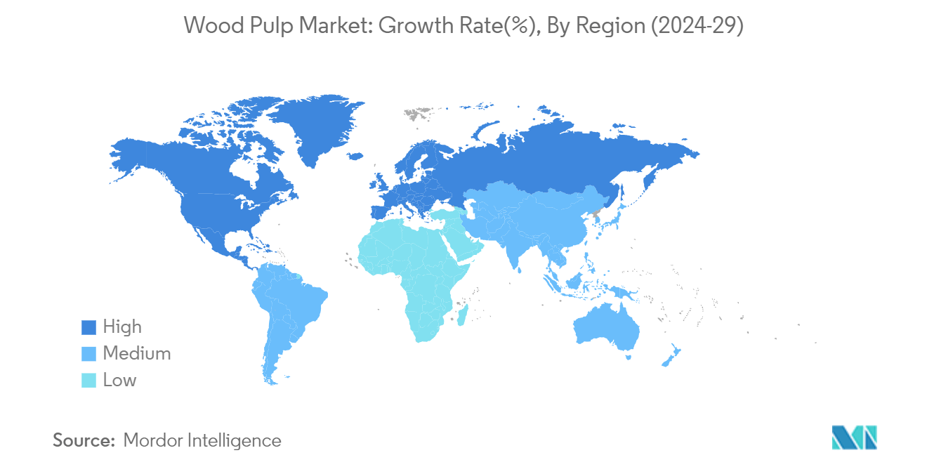 木材パルプ市場成長率(%)、地域別 (2024-29)