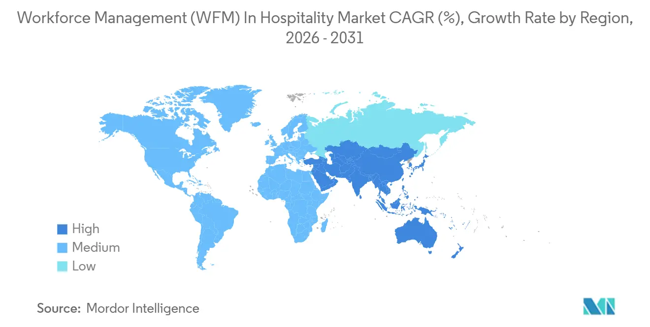 Workforce Management (WFM) In Hospitality Market CAGR (%), Growth Rate by Region